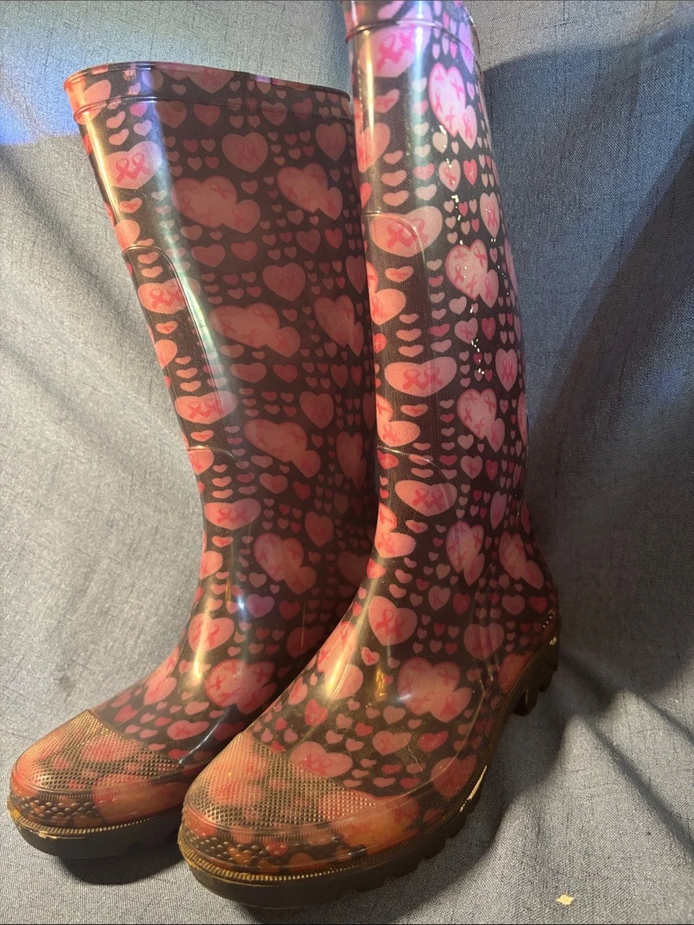 Women’s Pink Heart Pattern Waterproof Rain Boots